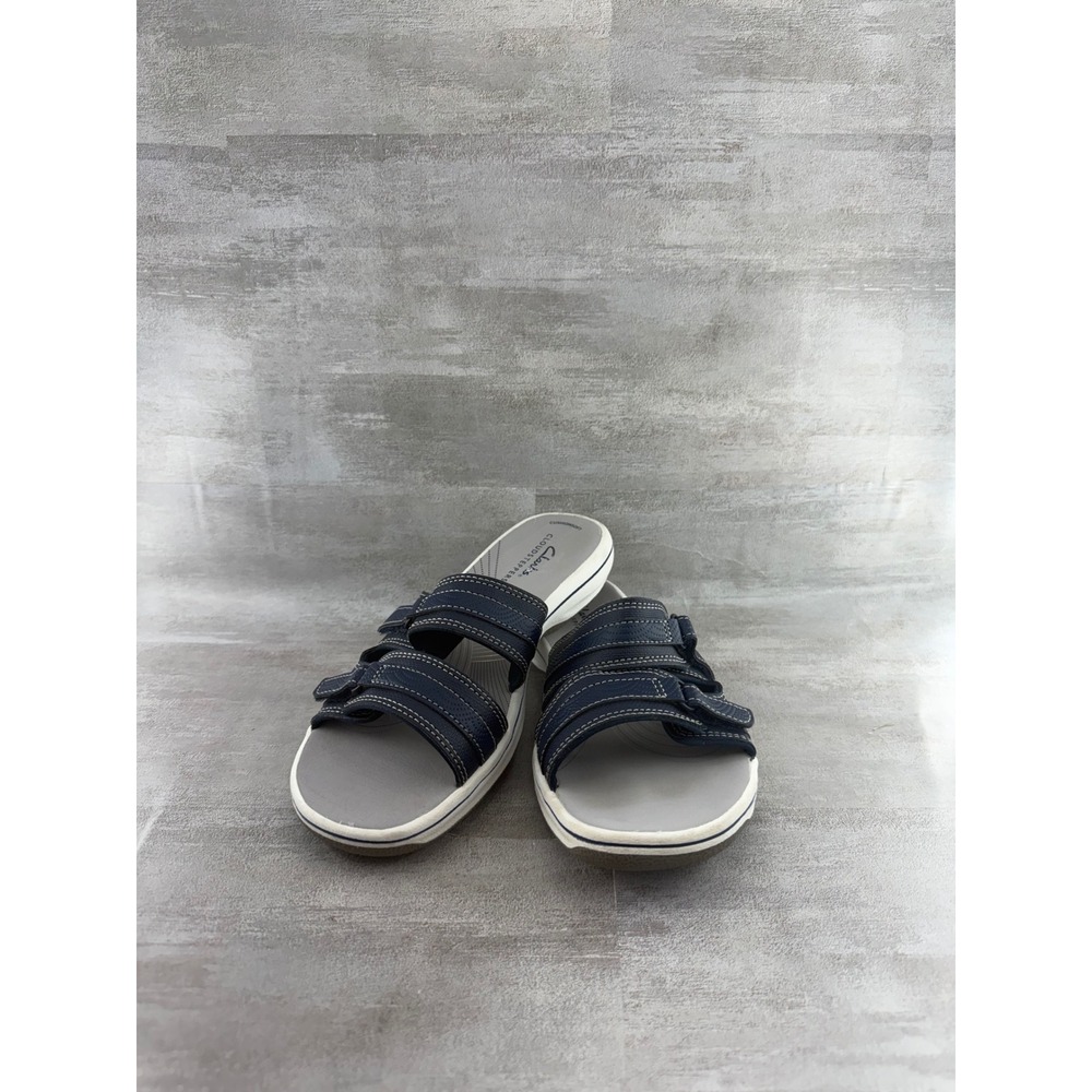 Clarks Cloudsteppers Arla Glison Navy Blue Multi Strap Slide Sandals Women Sz 6M